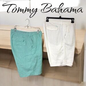 Tommy Bahama-lot of 2 pair men's linen blend shorts. Mint & white 40 waist. EUC!